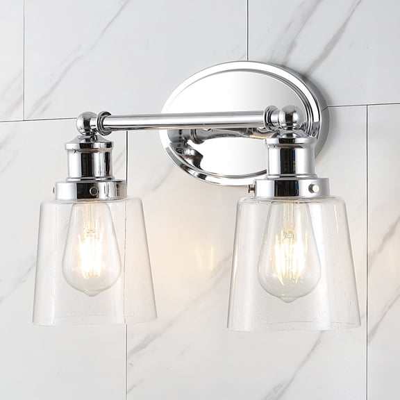 JONATHAN Y Beverly 15" 2-Light Iron/Seeded Glass Classic Cottage LED Vanity Light, Chrome