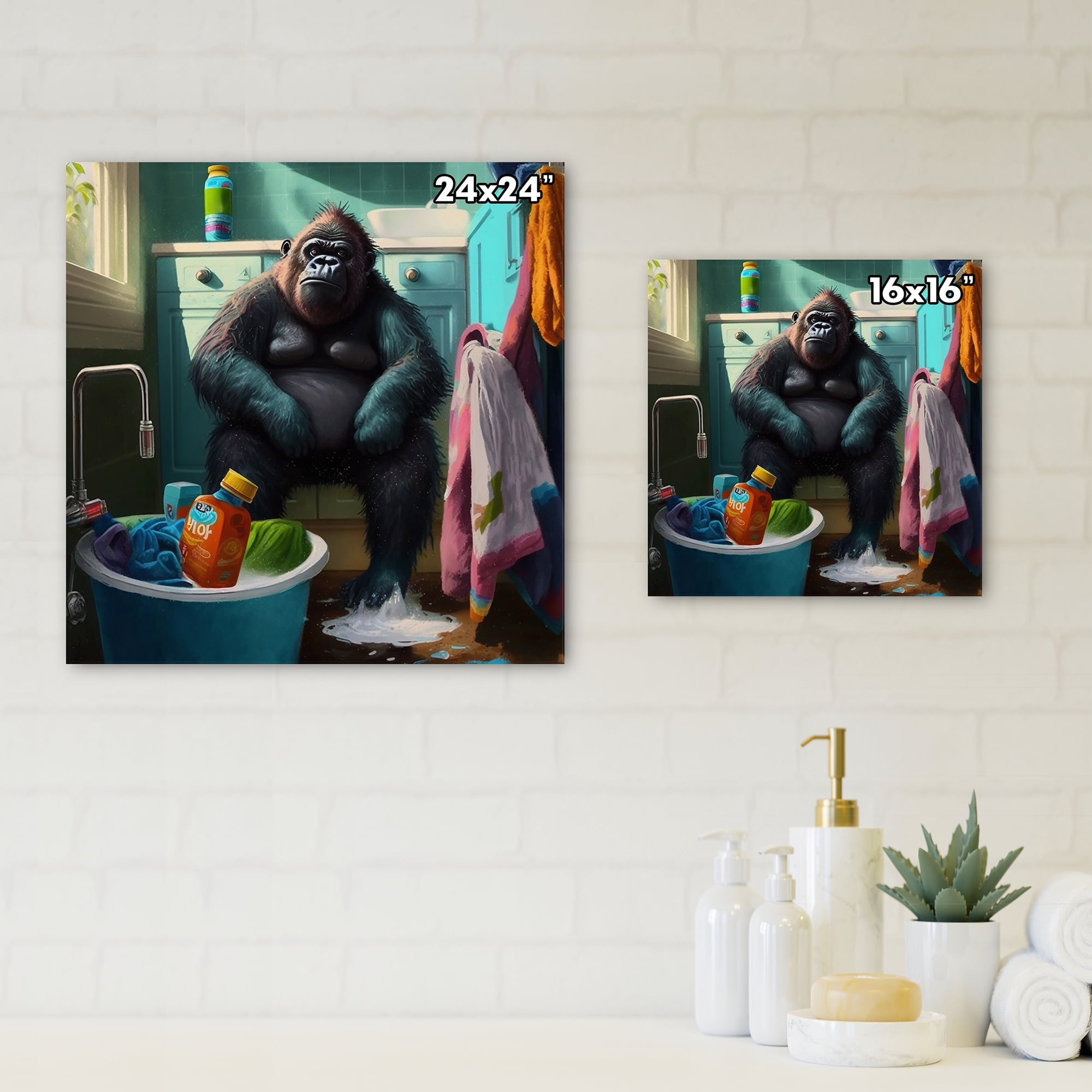 Designart Funny Monkey Doing Laundry Canvas Wall Art