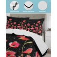 thumbnail image 4 of Quilts Twin-XL Size Bedding Set, Red Poppy Lightweight Quilted Comforter, Spring Summer Flowers Botanical Black Soft Reversible Bedspread Coverlet with Pillow Covers for All Season, 68" x 98", 4 of 7