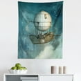 thumbnail image 1 of Steampunk Tapestry, Airship Flying over a Futuristic Town Full of Skyscrapers, Fabric Wall Hanging Decor for Bedroom Living Room Dorm, 5 Sizes, Petrol Blue and Tan, by Ambesonne, 1 of 1