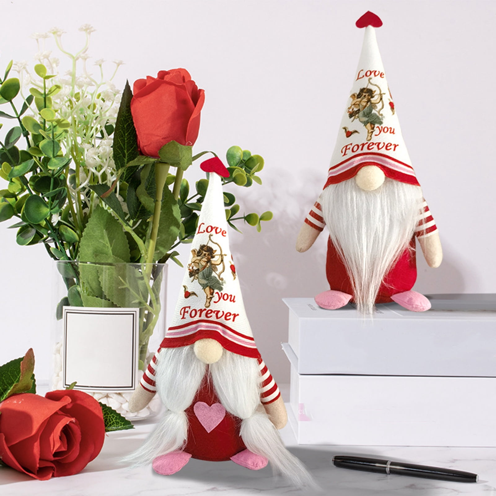 greenhome Doll Ornament Non-shedding Fadeless Stable Base Collectible Long White Beard Heart Cupid Rudolf Doll Model Festival Decor