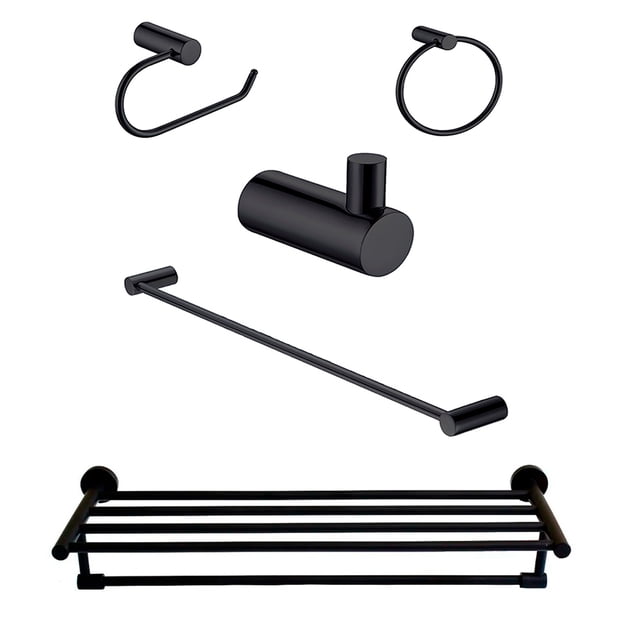 Juego De Baño 5 Piezas Rubinett Barra Doble Negro Mate De Lujo