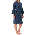 thumbnail image 4 of INSPIRE CHIC Womens 100% Cotton Robe Long Sleeve V-Neck Loungewear Soft Lightweight Spa Long Bathrobe with Pockets S Navy, 4 of 5