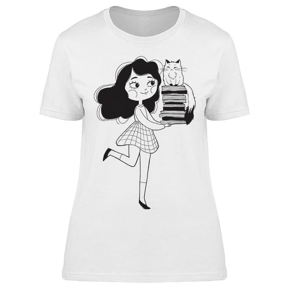Student Books Cat Smiling T-Shirt Women -Image by Shutterstock, Female XX-Large
