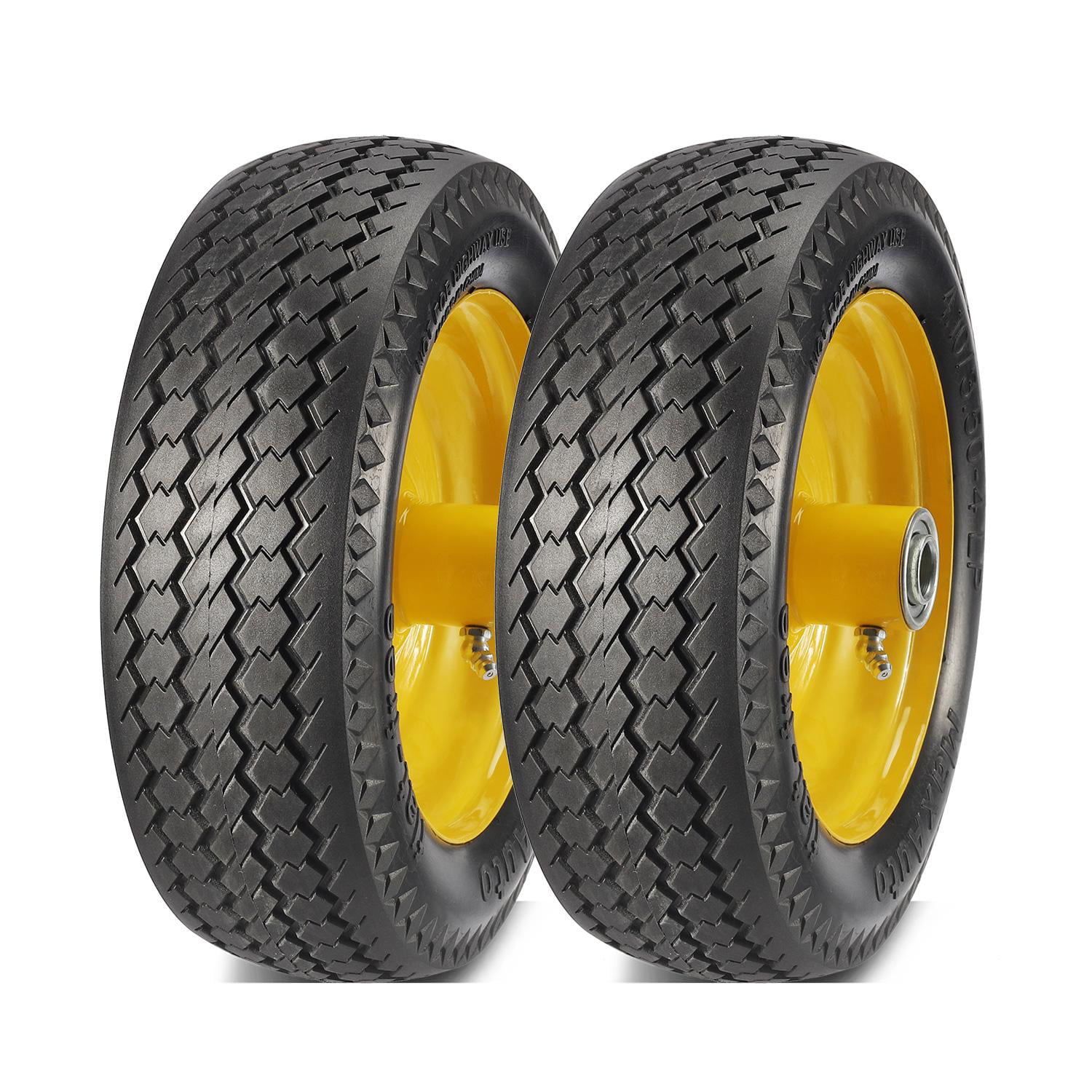 Yellow Steel 5/8 Bearings MaxAuto 4-Pack 10 Inch Solid Rubber Tyre Wheels Garden Wagon Cart Trolley Tires 4.10/3.50-4 2.25 Offset Hub 