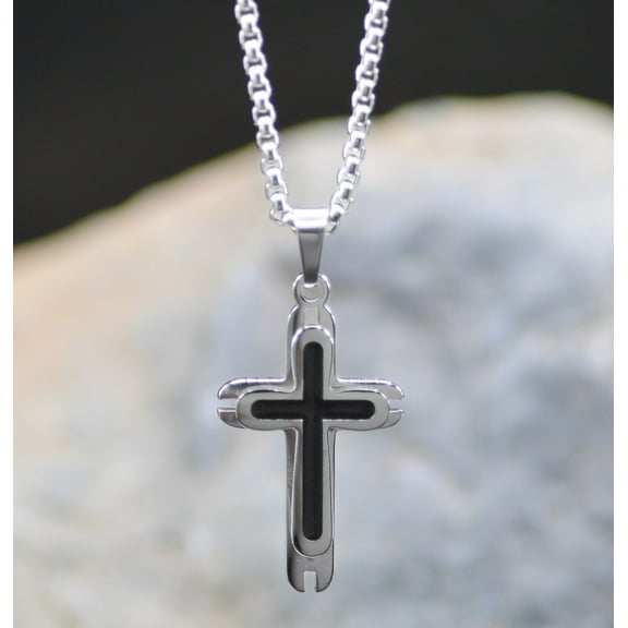 Necklace-Eden Merry-Silver/Black-Cross