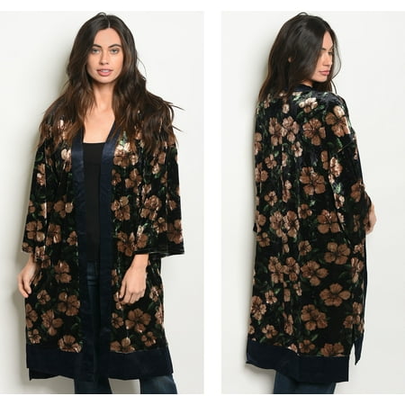 Burnout Velvet Kimono - JED FASHION Women's Floral Velvet Kimono Cardigan