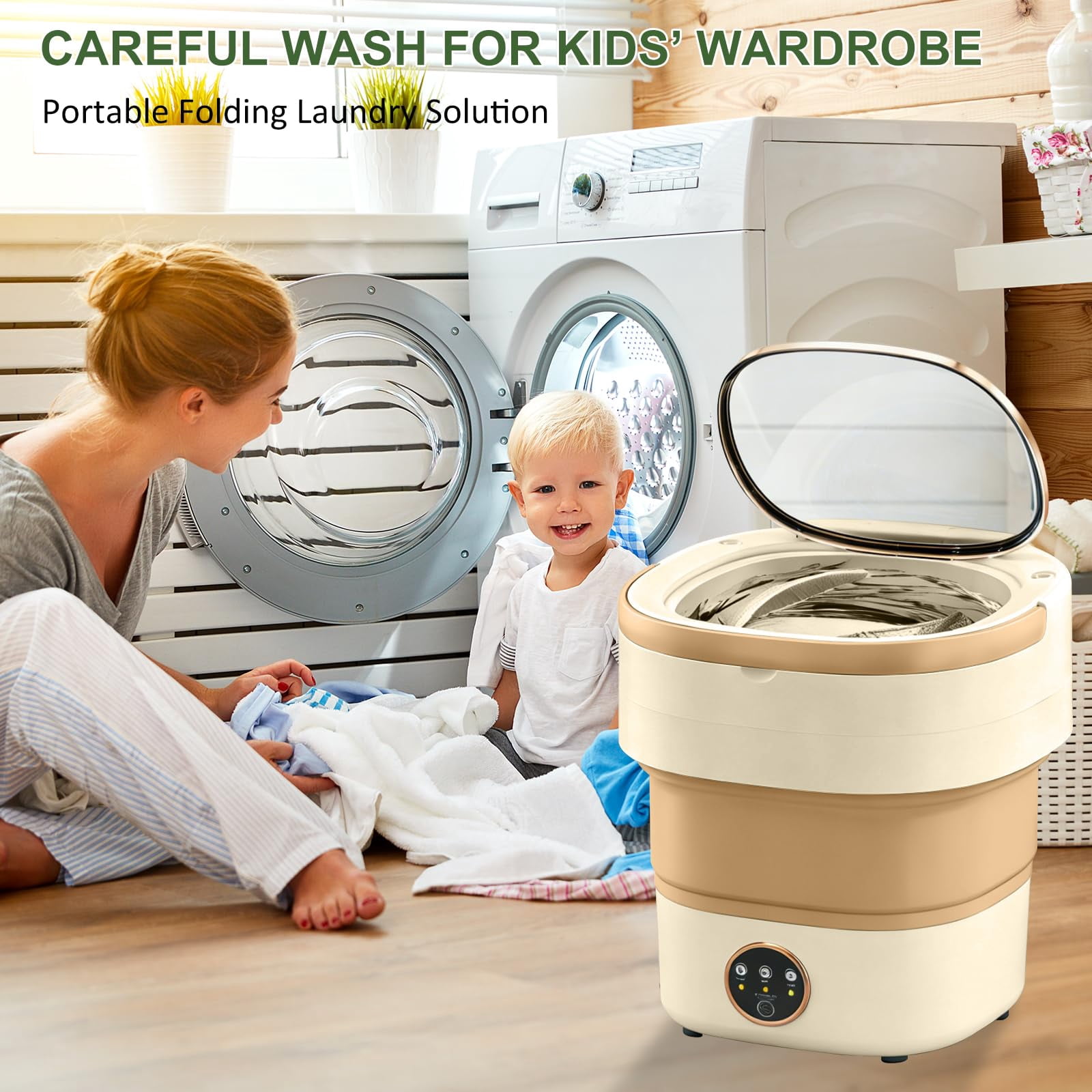 Portable Washing Machine 20L —Small Foldable Washer with Spin Basket, 3 Mode Deep Clean — Mini Laundry Machine for Travel, Dorms, Camping, Ideal for Baby Clothes, Underwear, Socks Green