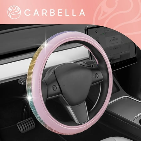 Carbella Pink Diamond Bling Steering Wheel Cover for Women, Standard 15 Inch Size Fits Cars Trucks SUV