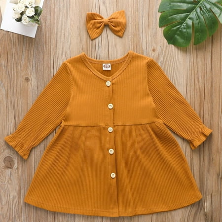 

Hunpta Infant Girls Autumn Winter Long Sleeve Ribbed Dress Princess Dress Headbands Outfits