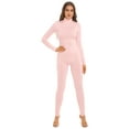 thumbnail image 2 of renvena Women's High Neck One Piece Unitard Bodysuit Long Sleeves Turtleneck Full Jumpsuit Leotard Pink S, 2 of 7