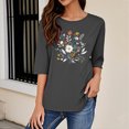thumbnail image 5 of Charella Women's Floral Printed Tops Flower Graphic Tee Casual Crew Neck 3/4 Sleeve Shirts Loose Fit Clothes (S, Gray 1), 5 of 6