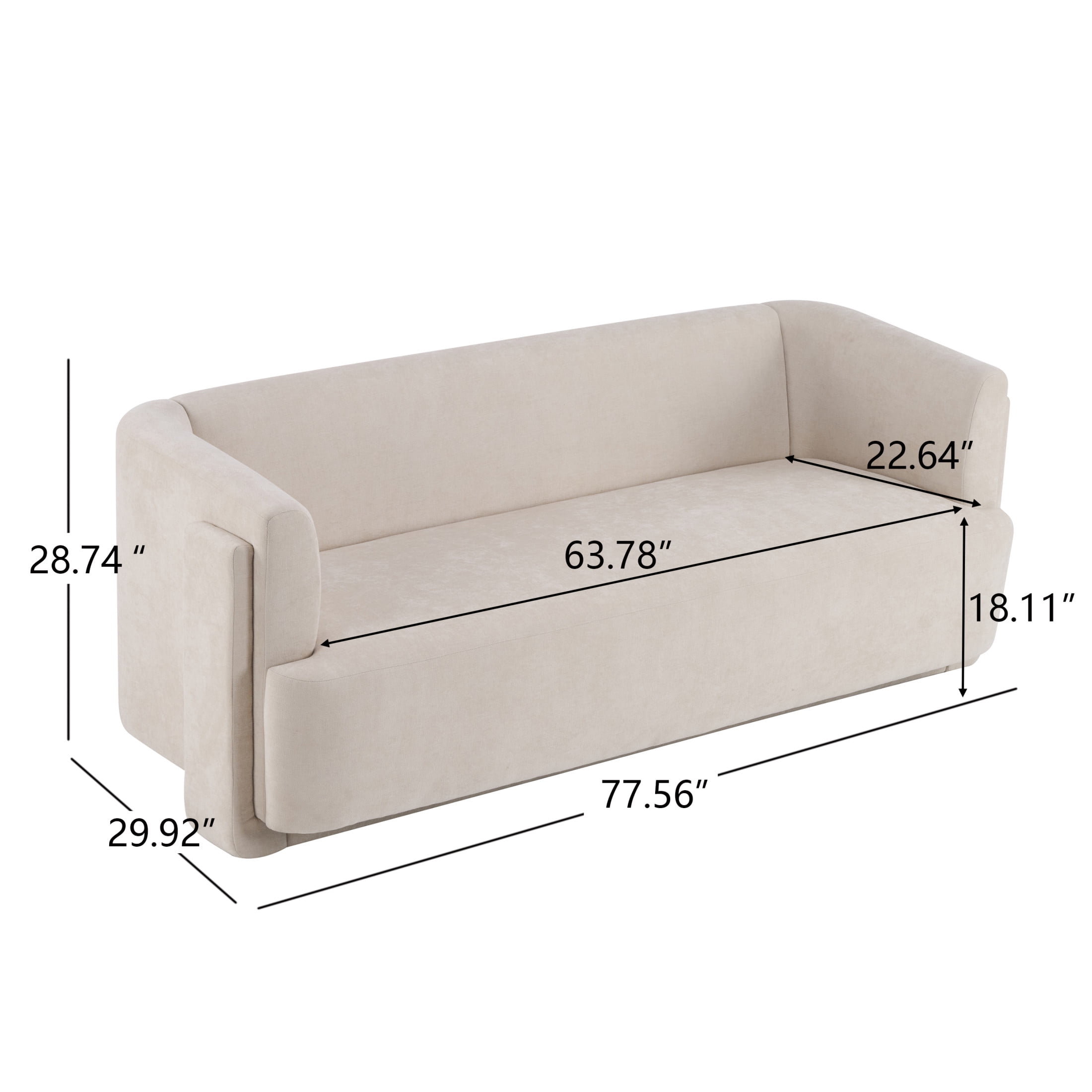 Christopher Knight Home 77.5" Modern Upholstered Sofa, 3 Seater Living Room Couch, Beige