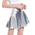 thumbnail image 2 of Tiqkatyck Skirts for Women, Women's Casual Fashion Shiny Metallic Flared Pleated A-Line Mini Skirt Long Skirt White, 2 of 5