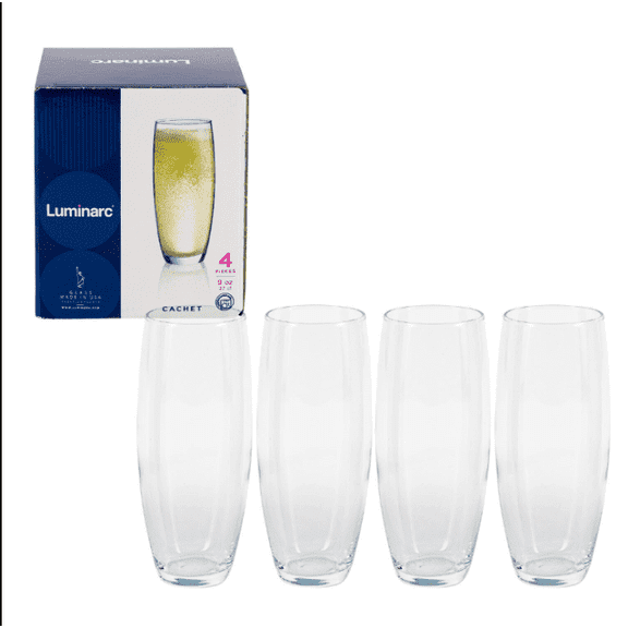 Luminarc Flute Glass Set, 9 oz Clear Champagne Glasses, 4-Piece Stemware Set for Sparkling Wine & Celebrations