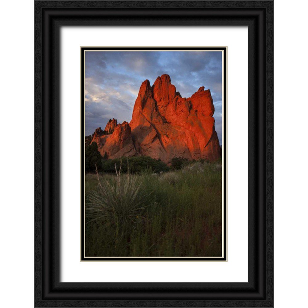 Grall, Don 13x18 Black Ornate Wood Framed with Double Matting Museum Art Print Titled - CO, Colorado Springs Sunrise on sandstone cliff