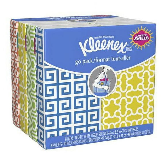 Kleenex Facial Tissue Pocket Packs, 3-Ply, White (Pack of 2)