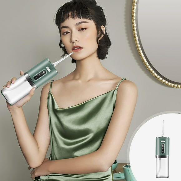 Xihbxyly Irrigador Bucal Portátil, 3 Modos de Presión de Agua, Recargable, Gran Capacidad de 280 Ml, Depósito Desmontable, Ideal para Viajes, Uso Doméstico, Incluye 2 Boquillas, Blanco, Verde y Rosa.
