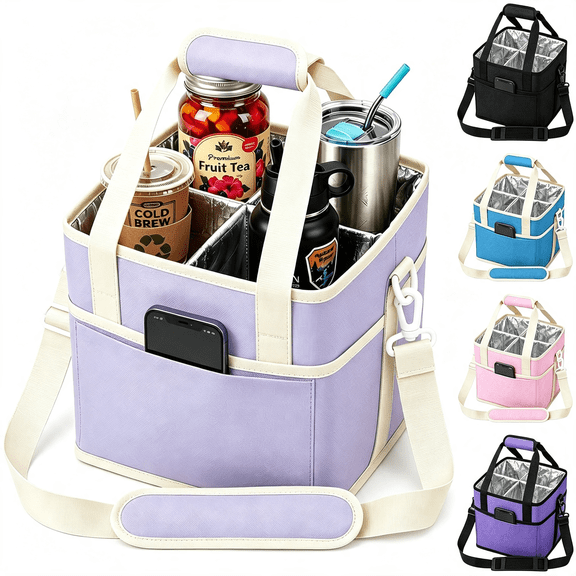 ACDANC Drink Carrier Tote Bag,Family Size 4 Compartment Drink Bag Insulated 4 Water Bottle Holder with Adjustable Strap Multiple Tumbler Carrier Caddy for Car,Delivery,Family Outings Fits Any Cup
