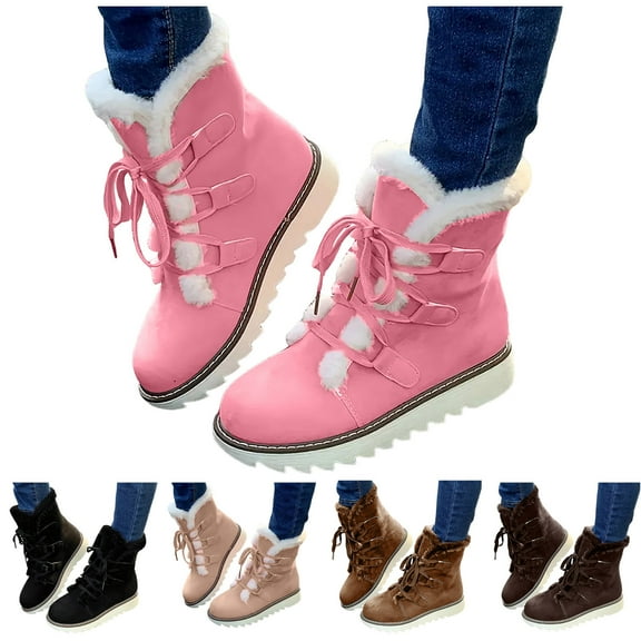 Dakaela Women's Winter Snow Boots Lace up High Top Ankle Booties Fleece Lined Winter Work Outdoor Shoes