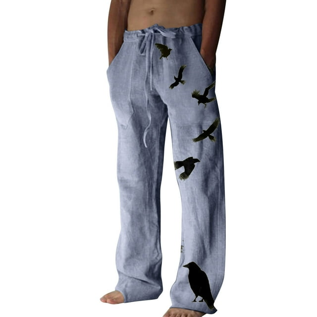 WEAIXIMIUNG Pantalon Cargo pour Hommes Yaoyar Pantalon en Lin Imprimé avec Poches en Lin et Lacets Grande Taille Mode Décontractée