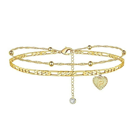 

SQUARE CARMEN Cross-border Women s Beach 26 Letters Love Anklet Women s Foot Chain Heart-shaped Double-layer Anklet Jewelry Foot Accessories Gold P
