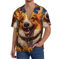 thumbnail image 3 of Honeii 's Artistic Sunflower Corgi for men's short-sleeved button-up collared shirt featuring a pocket, perfect for beach vacations, and travel adventures., 3 of 5
