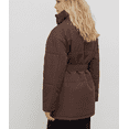thumbnail image 4 of Women's Stand Collar Puffer Pattern Cotton Jacket Belt Button Up Long Sleeve Warm Coat Winter Outerwear, 4 of 7