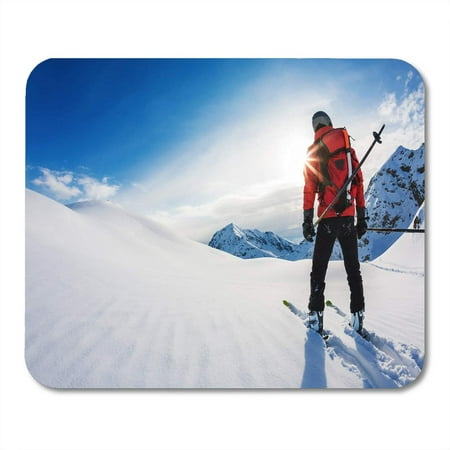 SIDONKU Travel Red Ski Skiing Rear View of Skier in Powder Snow Italian Alps Europe White Fun Man Mousepad Mouse Pad Mouse Mat 9x10