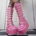 thumbnail image 3 of Botas Punk para mujer, cuñas de plataforma de tacón alto para mujer, botas altas góticas con hebilla y correa, botas largas de cuero de tubo para mujer, Cosplay, 3 of 4