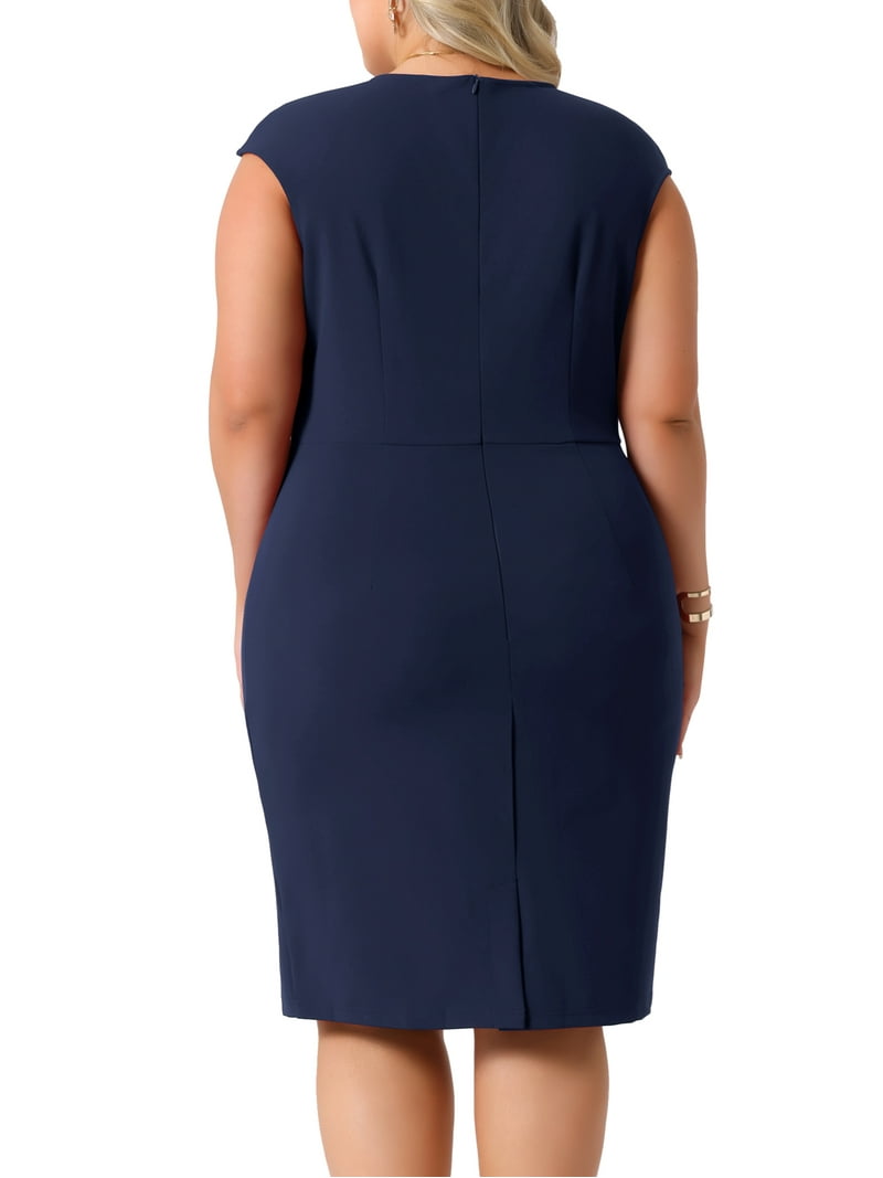 fitted lace wedding dress Donna Karan Women's Plus Size Elbow Sleeve Sheath Dress in Glacial Blue main image 1