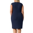 thumbnail image 4 of DARING DIVA Plus Size Sheath Notched Neck Work Events Dress 1X Dark Blue, 4 of 6