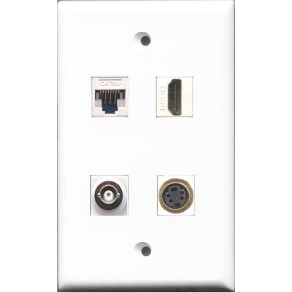 RiteAV - 1 Port HDMI and 1 Port S-Video and 1 Port BNC and 1 Port Cat5e Ethernet White Wall Plate