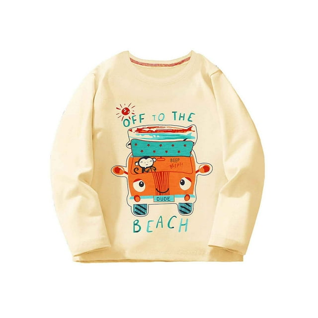 JTieacloth Hauts à Manches Longues pour Garçons pour Tout-Petits Enfants T-Shirt Décontracté à Col Rond avec Mignon Imprimé de Dessin Animé Doux Confortable Tenue Quotidienne École Décontractée Tailles 2-3 Ans