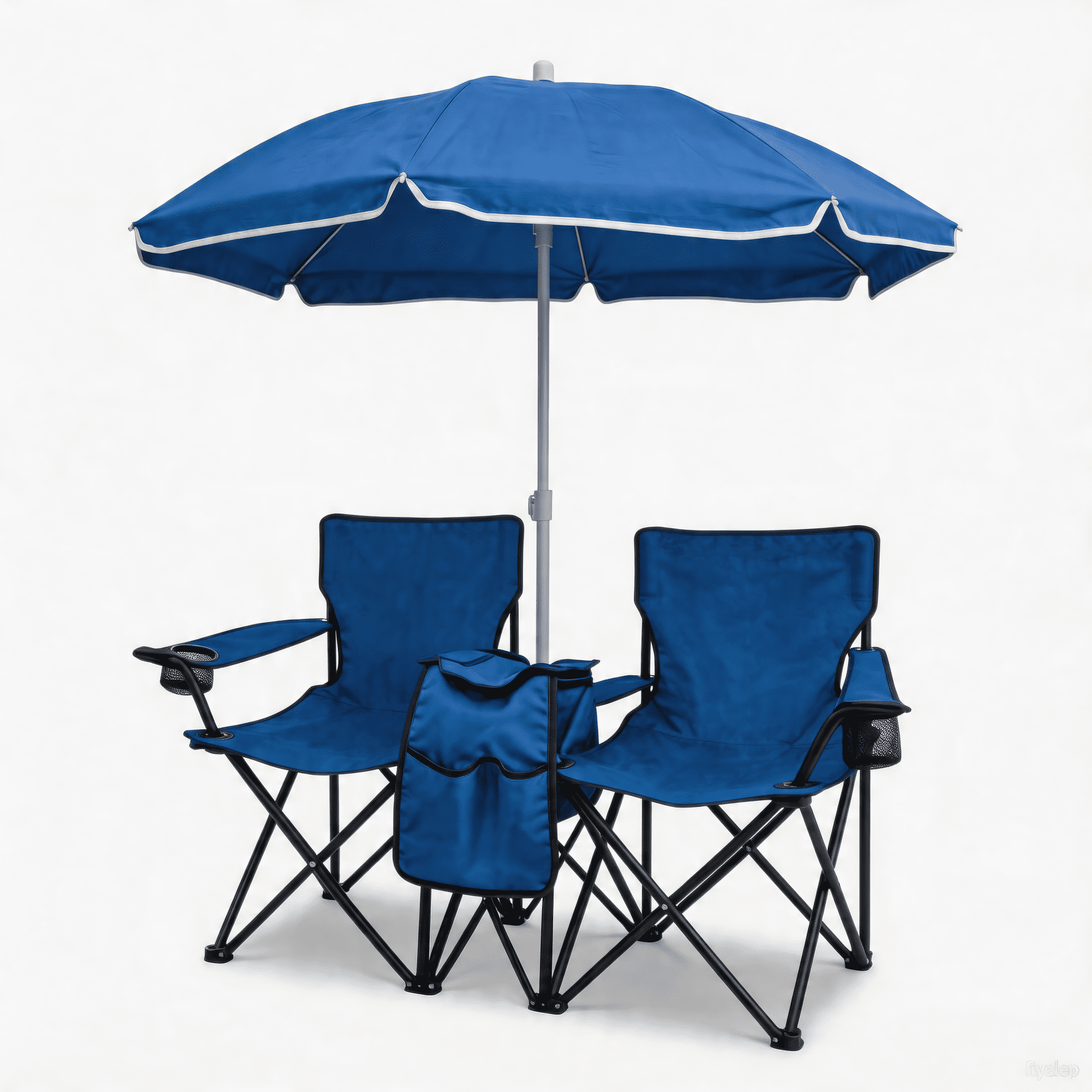 Leumius Double Camping Chair with Umbrella,Folding Camping Chair with Canopy Shade,Carrying Bag, Table,Cup Holder for Beach Patio Pool Park Outdoor,Blue