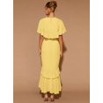 thumbnail image 2 of Light Yellow Womens Tiered Ruffle Hem Midi Dress With Flared Short Sleeves And Round Neck For Evening Or Cocktail, 2 of 7