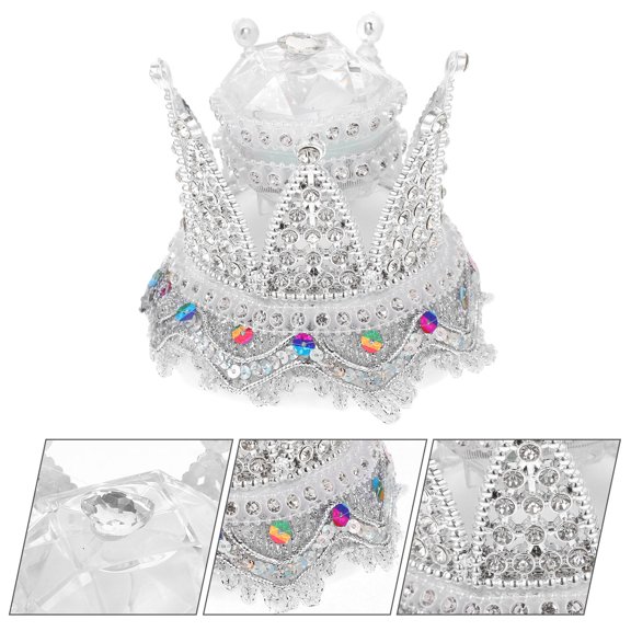 KALLORY Crown Ring Box 1Pcs Silver Jewelry Case for Engagement Rings with Storage Function Rhinestone Decorated