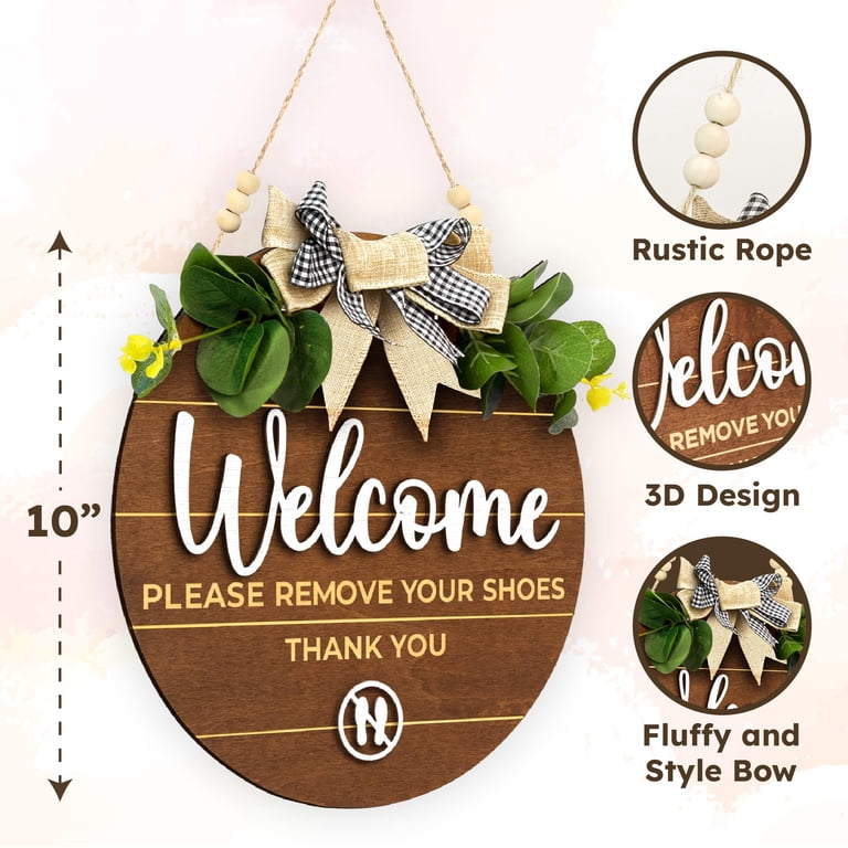 Woodamore Welcome Please Remove Your Shoes Sign, 10 in Round Wood Sign ...