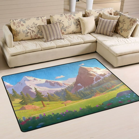 Breathtaking Mountain Soft Polyester Area Rug 36''x24'', Non Slip, Memory Foam, Water Absorbent