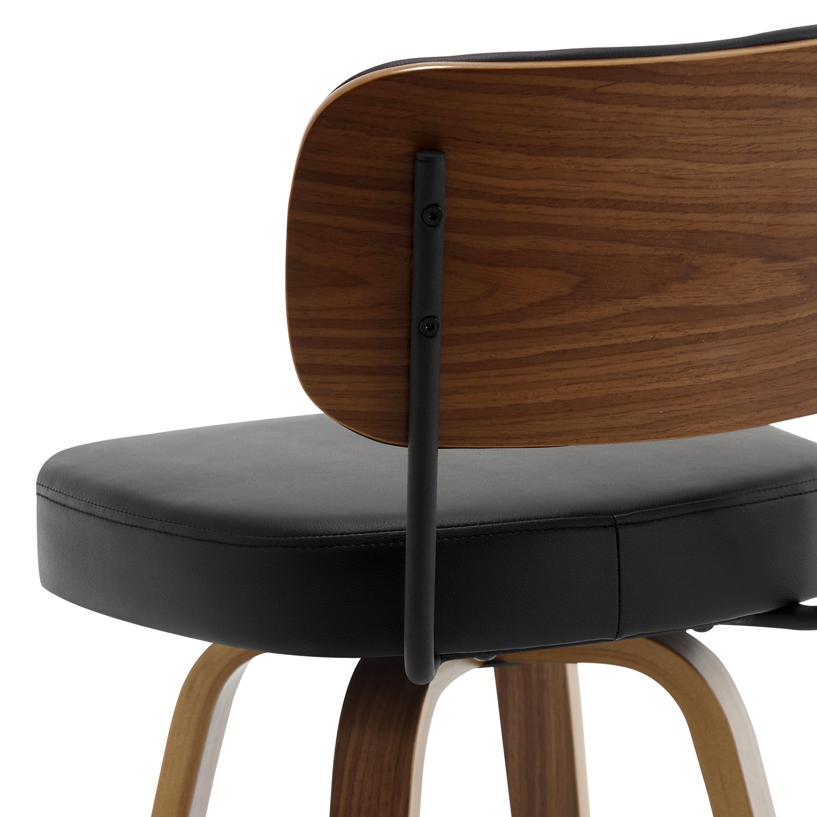 Swivel Counter Height Bar Stools, Set of 4, 26" Upholstered PU Leather Barstools with Back Wood Legs, Mid Century Modern Bar Chair Island Stool for Kitchen Counter, Black