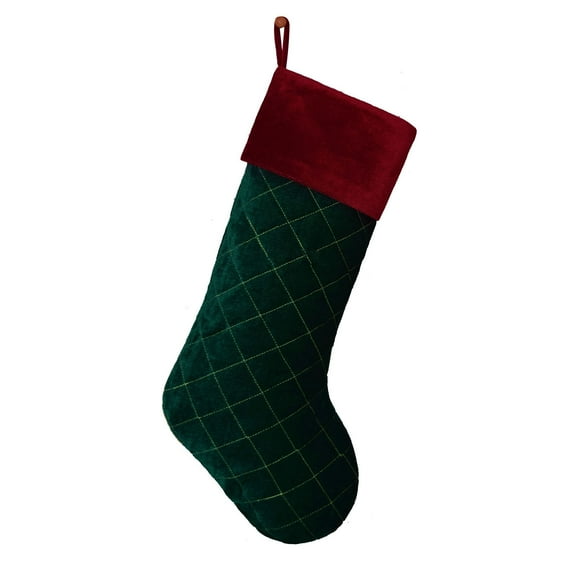 ZEAVAN 1Pc Plaid Pattern Red Green Christmas Stocking Flannel Fine Texture Stocking Gift Bag Home Decor