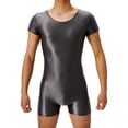 thumbnail image 2 of sunsanly Men Romper Smooth Glossy Surface Highly Elastic Skinny Short Sleeves Solid Color O Neck Tight Fit Fitness Nightclub Playsuit Slim Fit Top, 2 of 8