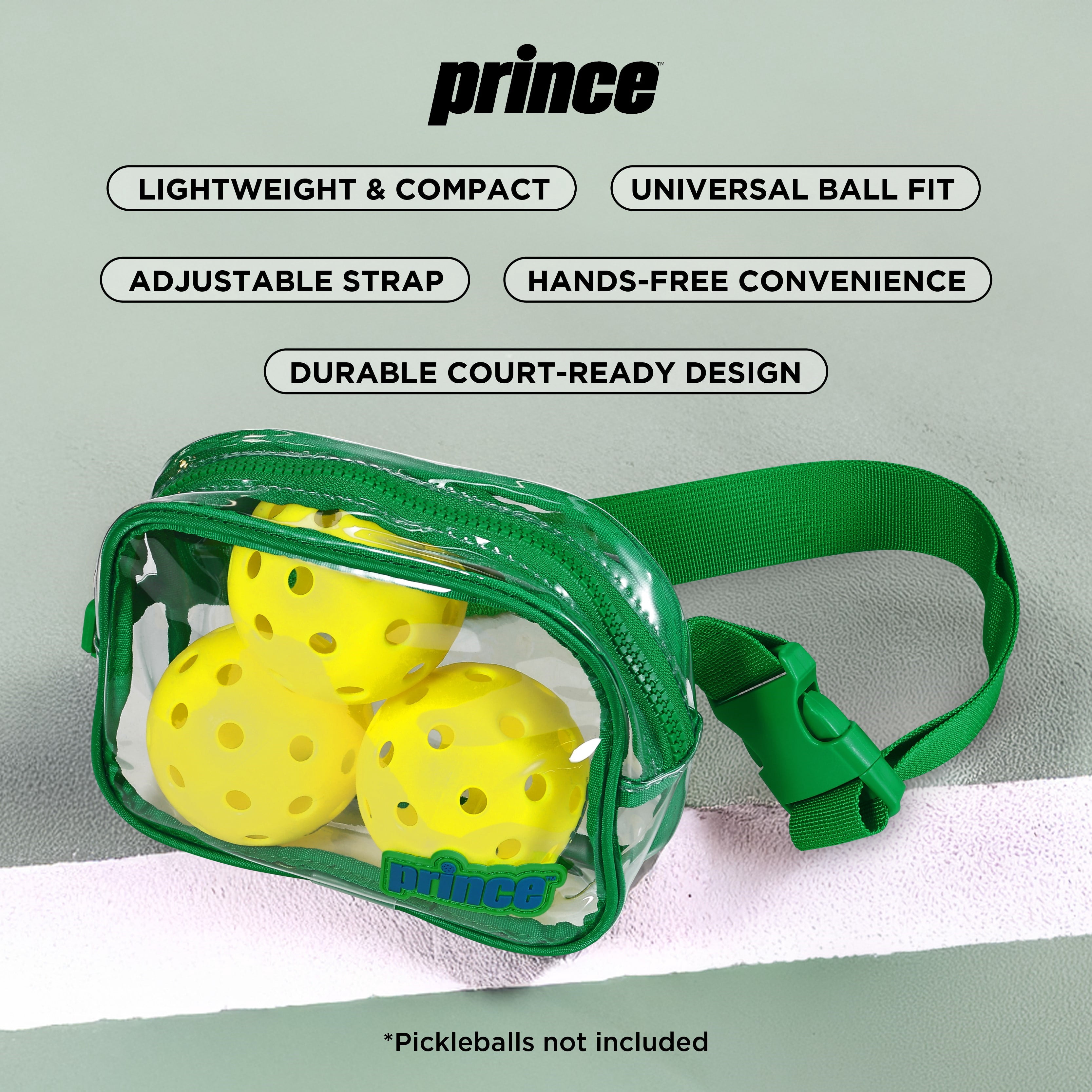 Prince Pickleball Court Crossbody Waist Pack – Clear Green Belt Bag with Pickleball Storage