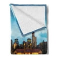 thumbnail image 2 of Urban Soft Flannel Fleece Throw Blanket, Downtown Denver Ferril Lake Colorado at the Morning City Park Capital, Cozy Plush for Indoor and Outdoor Use, 70" x 90", Sky Blue Yellow Orange, by Ambesonne, 2 of 5