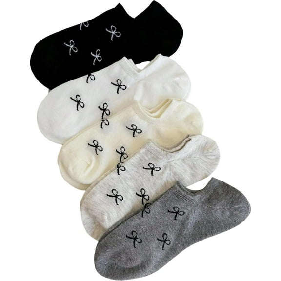 Women's 5 Pairs Low Cut Ankle Socks Bow Patterned Breathable No Show Cute Socks