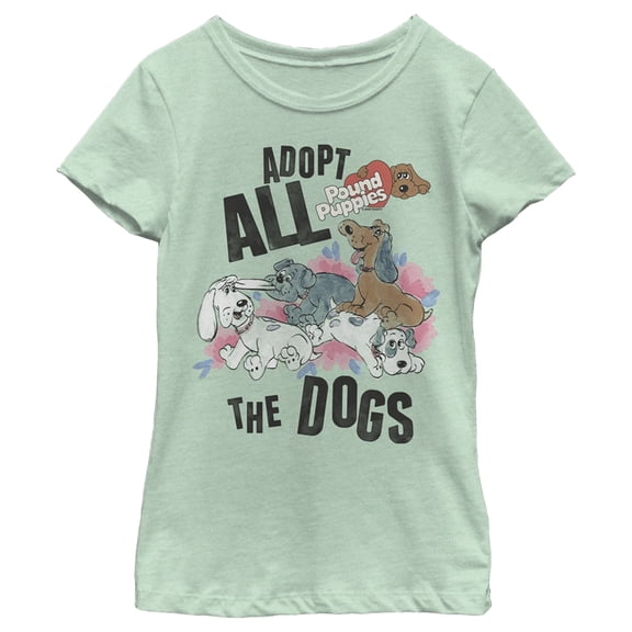 Girl's Pound Puppies Adopt All the Dogs Graphic Tee Mint X Small