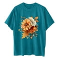 thumbnail image 6 of gbyLJF Short Sleeve Shirts for Women Plus Size Drop Shoulder T Shirts 2024 Trendy Floral Print Crew Neck Tee Tops Blue M, 6 of 7