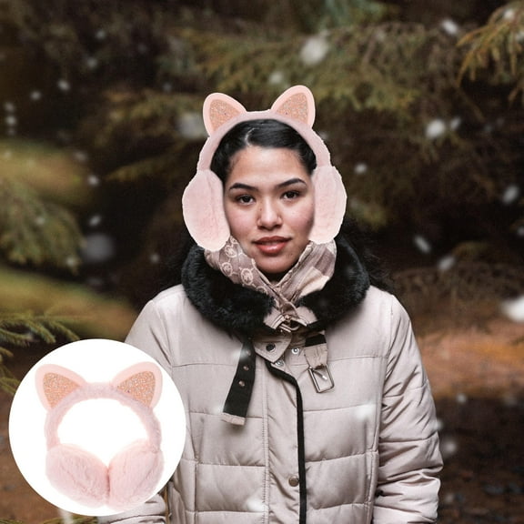 Supvox 1PC Foldable Earmuffs Plush Pink Ear Covers for Cold Weather Women Use