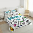 thumbnail image 3 of Manfei Kids Chemistry Bedding Comforter Set, White Black Graffiti Twin Comforter Sets, Cartoon Science Theme Reversible Bedding Set, Microfiber Bedroom Decor, 2-Piece, 3 of 8