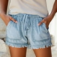 thumbnail image 2 of PMVFHDE Shorts For Women Jeans Denim Bandage Pocket Bottom Tassel Casual Pants High Waist Drawstring Fashion Light Blue,XS, 2 of 6
